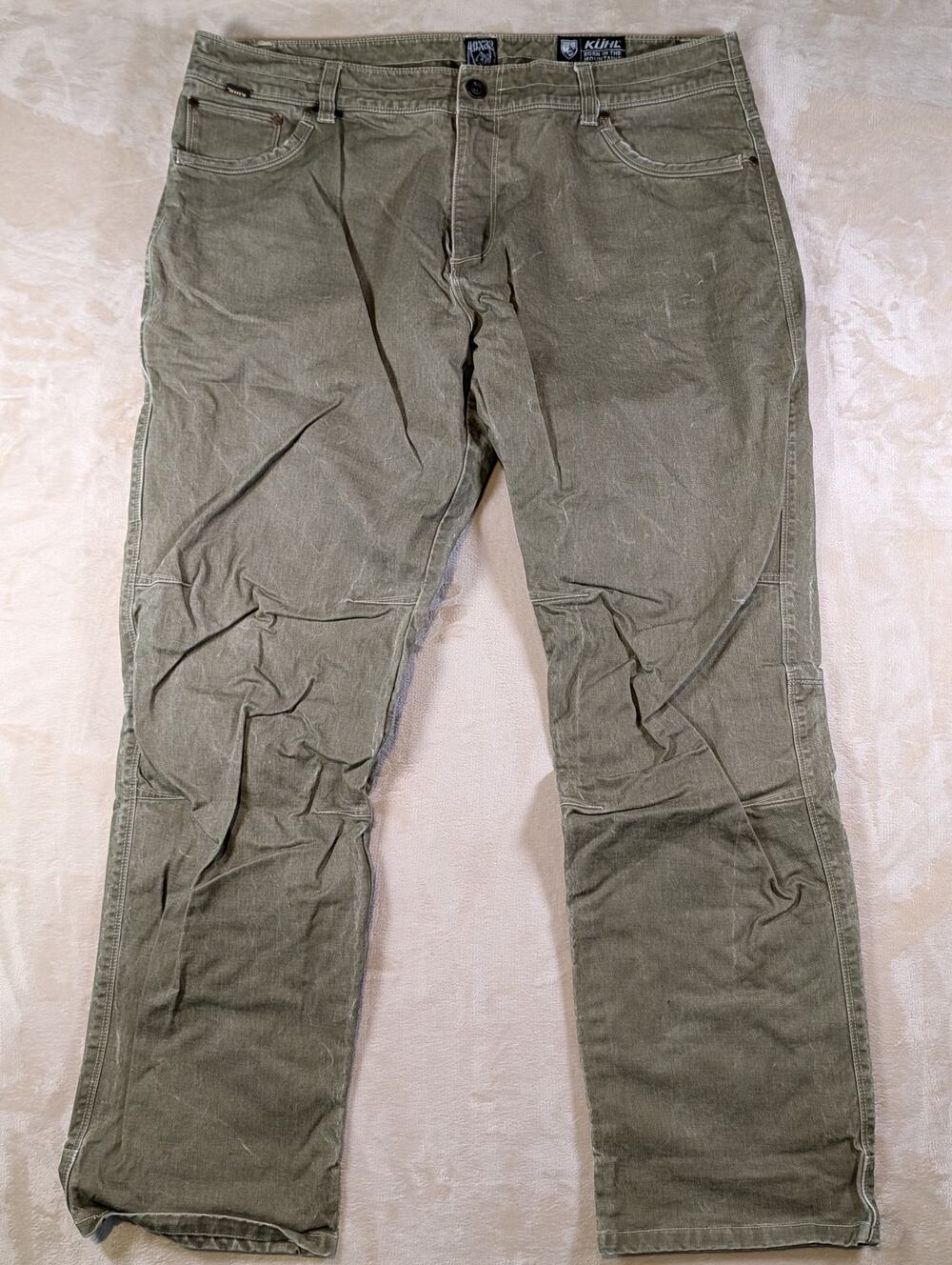 Kuhl Rydr Mens 40x32 Olive Green Patina Dye Articulated Knee Outdoor Pants